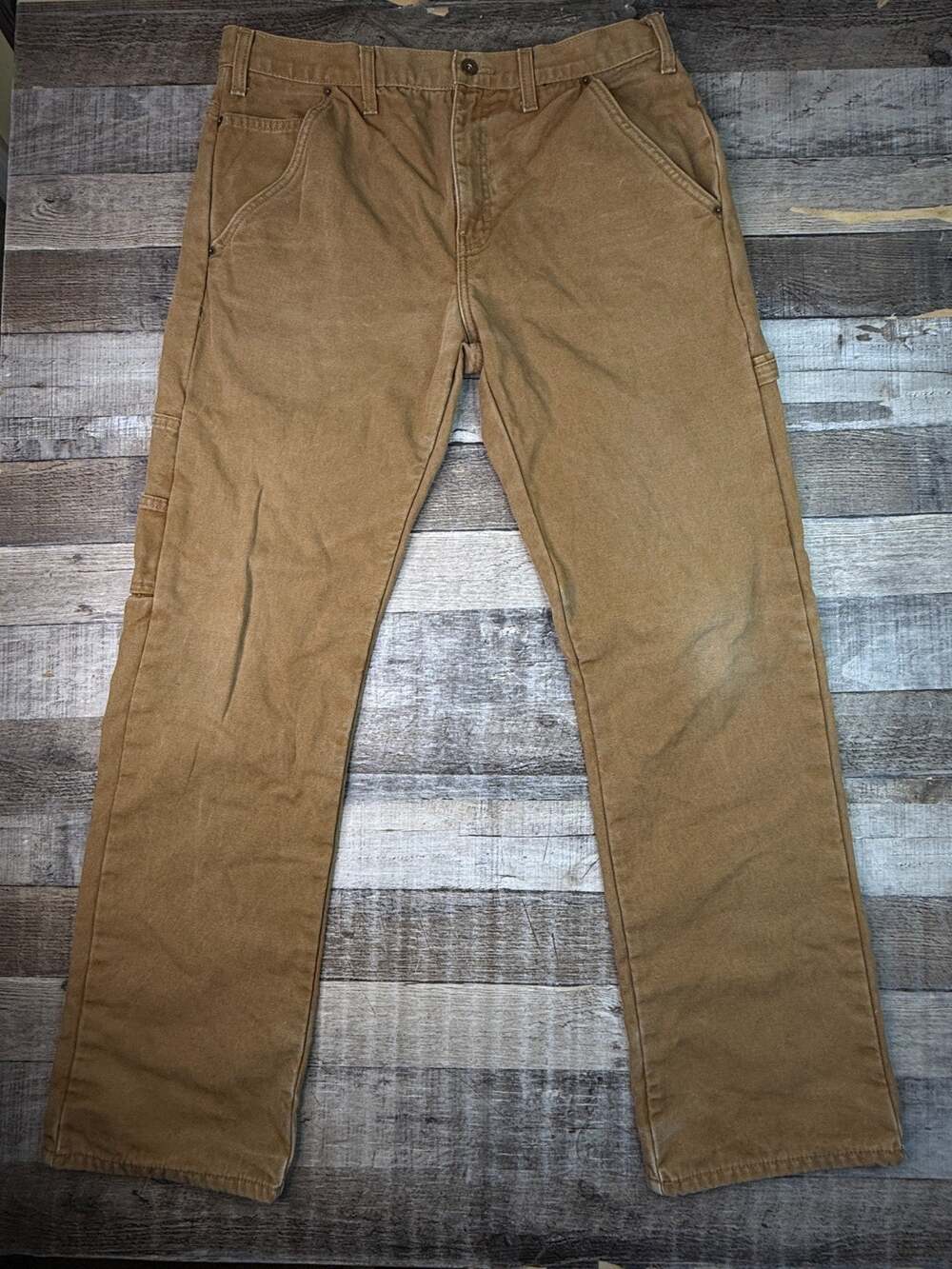 Dickies Mens Flannel Lined Work Pants 34x34 Duck Canvas Brown Carpenter Rugged